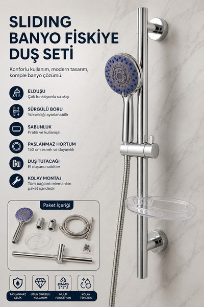 Slıdıng shower system Slıdıng Banyo Fiskiye Duş Seti (SABUNLU-DUŞ TUTACAĞI-HO...