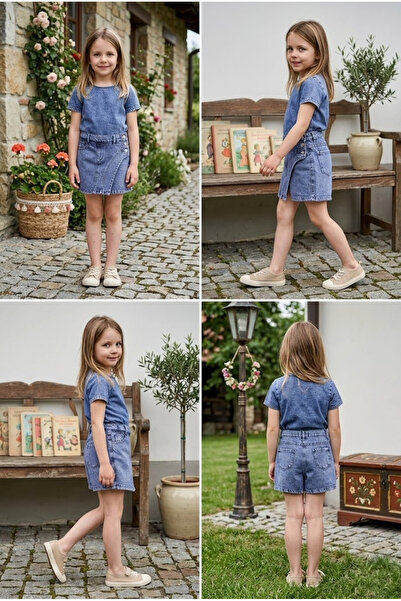 meyastore Girl's Shorts Skirt Asymmetrical Denim
