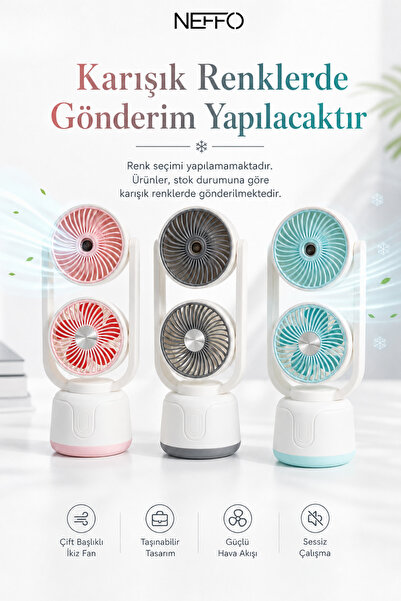 NEFFO Mini Klima Led Göstergeli Şarjlı El Fanı Vantilatör 5 Kademeli Hız Seri...