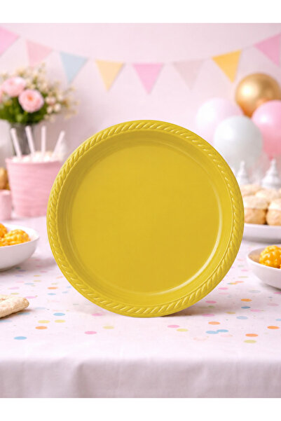 Parti Adresi Plastik Tabak Doğum Günü Parti Tabağı Sarı 21 cm 25'li