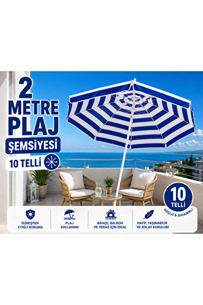 AYDINLAR STORE Mavi Beyaz Çizgili Plaj Şemsiyesi 180 cm | Balkon, Bahçe, Kamp...