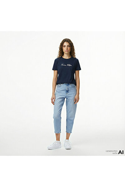 Tommy Hilfiger Mom Kadın Tapered Mavi Jean Pantolon