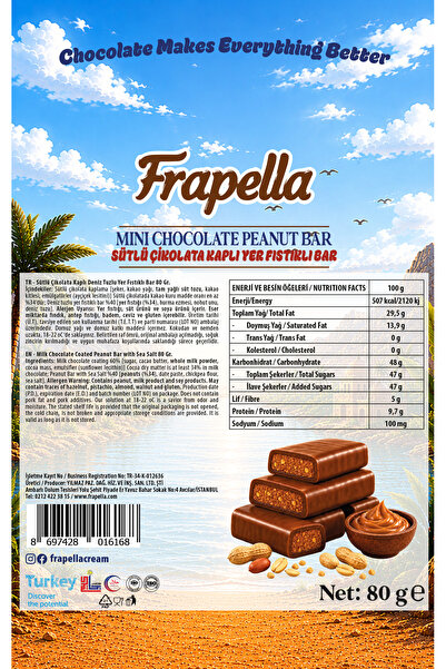 Frapella Sütlü Çikolata Kaplı Deniz Tuzlu Yer Fıstıklı Bar 80 Gr. x 12 Adet
