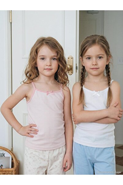 Civil Girls Çizgili 2-10 Yaş Kız Çocuk 2'li Atlet - Standart 10-11 Yaş