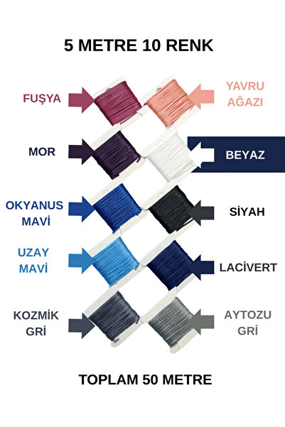 5 Meters 10 Colors 1 Mm Waxed Rope (TOTAL 50 METERS) Bead Necklace Jewelry Design Bracelet Rope Waxed Yarn Saddle Leather Sewing Thread Waxed Package Packing Thread