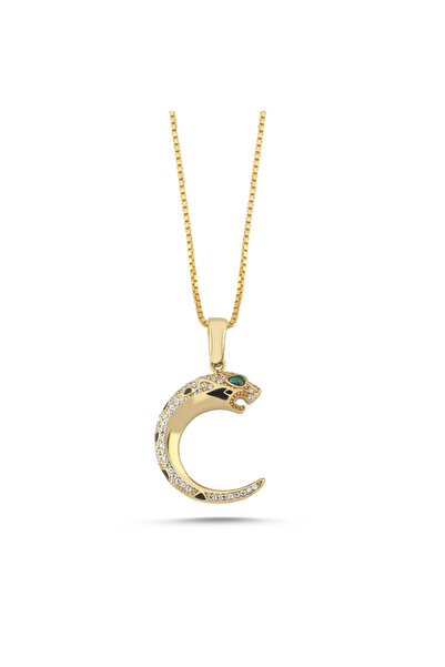 Sembol Gold 14 Ayar Altın Taşlı Panter Leopar Kolye 50 cm
