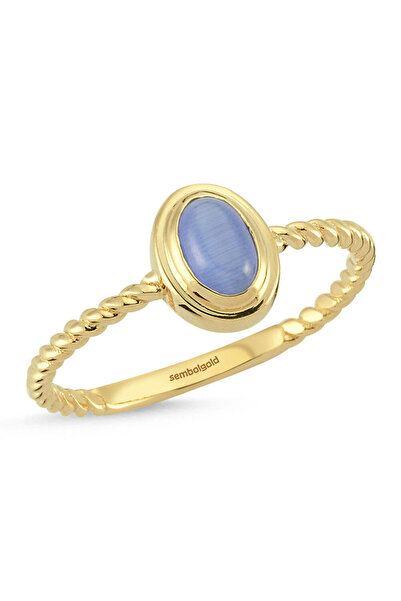 Sembol Gold Opal Mavi Altın Yüzük 14K Burgu Tasarım
