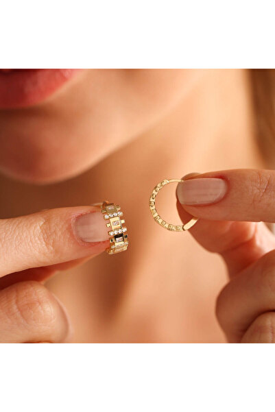 Sembol Gold Meridyen Altın Halka Küpe 1.5 cm