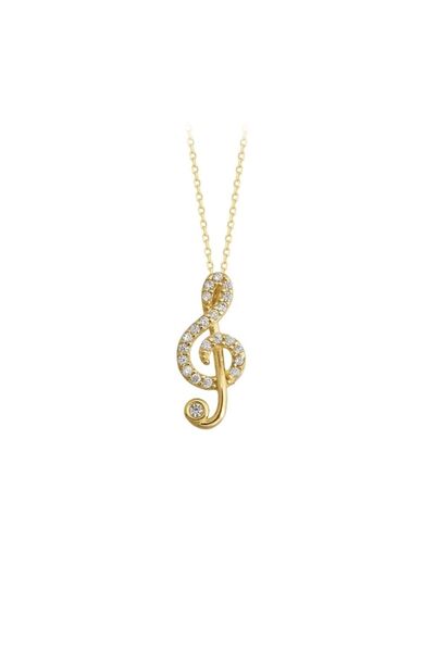 Sembol Gold Müzik Notası Altın Kolye 14K Gold Taşlı
