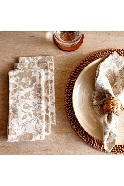 PAN HOME طقم مناديل قطنية مطبوعة من إنجلش جاردن مكون من 4 قطع 45×45 سم - بيج