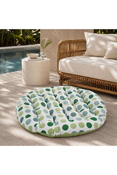 PAN HOME وسادة مستديرة بنمط نقاط خضراء وبيضاء 120×120×12 سم، نمط مزدوج، 240 ج...