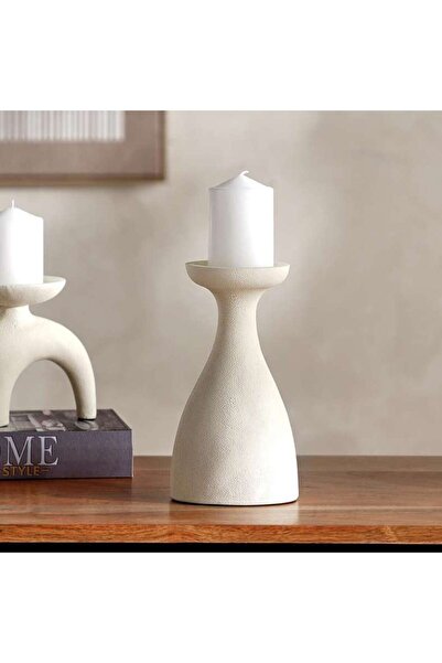 PAN HOME حامل شموع من البولي ريزين من ليفي 12×9.5×22 سم - بيج