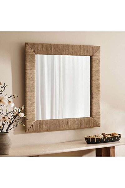 PAN HOME Courtney Seagrass Square Wall Mirror Dia 102x102cm - Natural