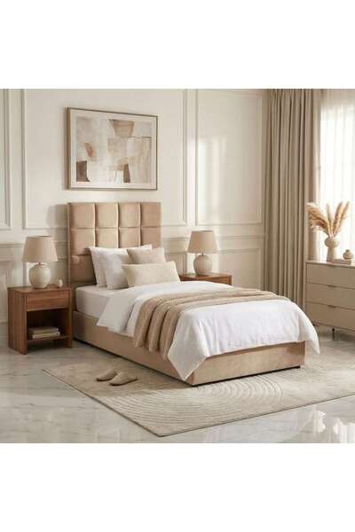 PAN HOME سرير فردي أولجا مخملي بيج 120×200 سم