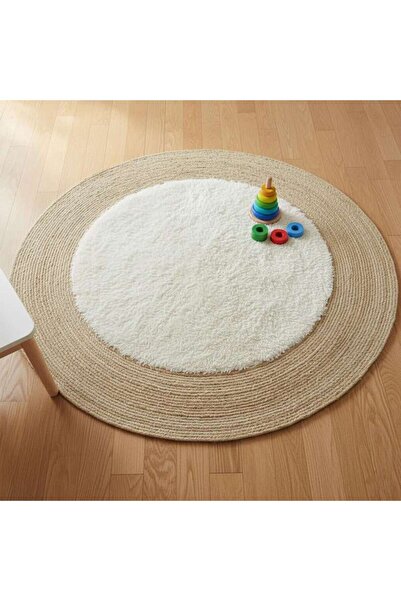 PAN HOME Cozy Corn Shaggy Round Rug 120cm Round -natural/white