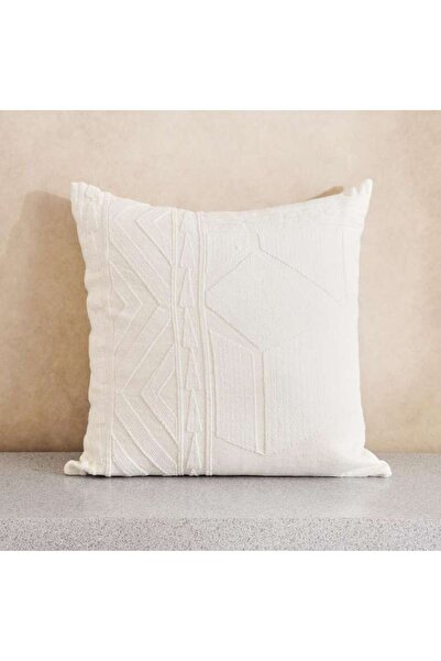 PAN HOME Kellan Linen Embroidery Down Feel Filled Cushion 50x50cm -ivory