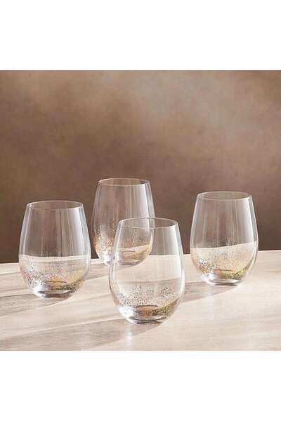 PAN HOME Oriana Gold Speckled 4-piece Tumbler Glass Set 520ml -clear & Gold