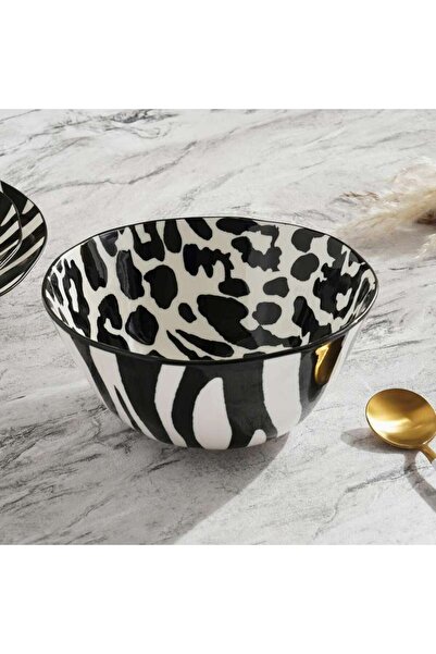 PAN HOME وعاء سلطة من البورسلين ماركة ميراج، قطر 19.9×9 سم - أسود وأبيض