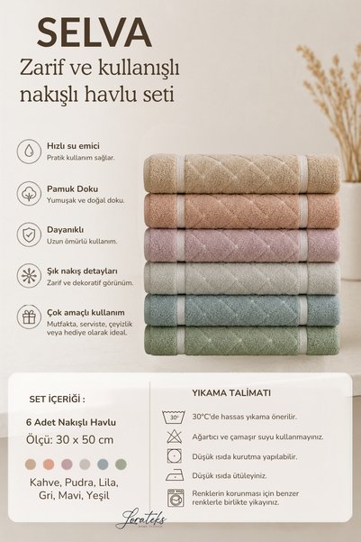 Lorateks Selva 6-Pack 30X50 cm Guest & Kitchen Towels |   Towel & Towel Set |   Towel |   Towel Set |   Dowry Set