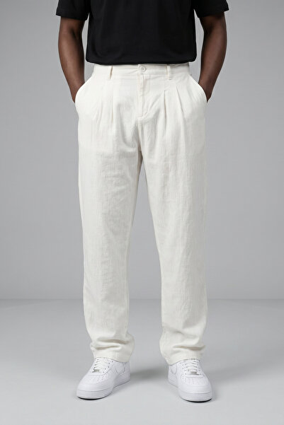 KHAYN BAGGY KETEN KUMAŞ PİLELİ BEYAZ PANTALON K2019P