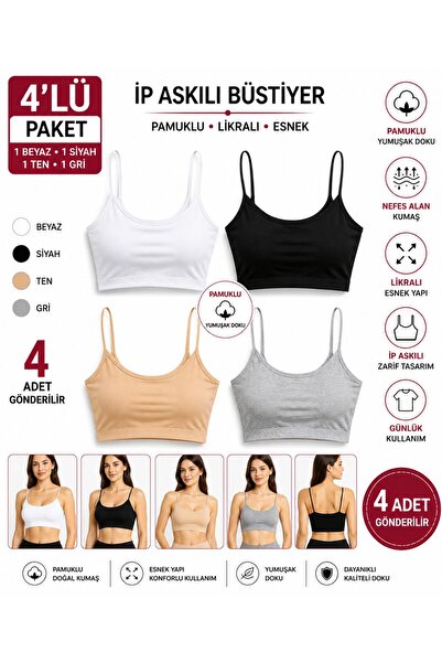 COMFORT SECRET Kadın Renkli Ip Askı Pedli Yarım Atlet Büstiyer 4'lü Set