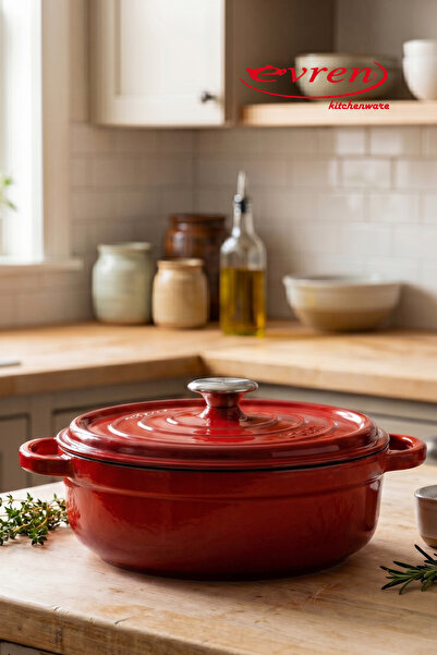 EVREN MUTFAK Evren, Iron Cast Red Basic Pot Diameter 28 Cm/4.2L.
