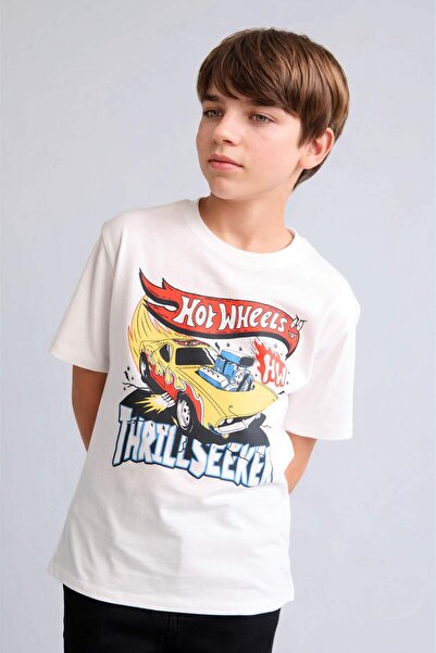 DeFacto Hot Wheels Oversize Crew Neck Short Sleeve Ecru T-Shirt for Boys H831...