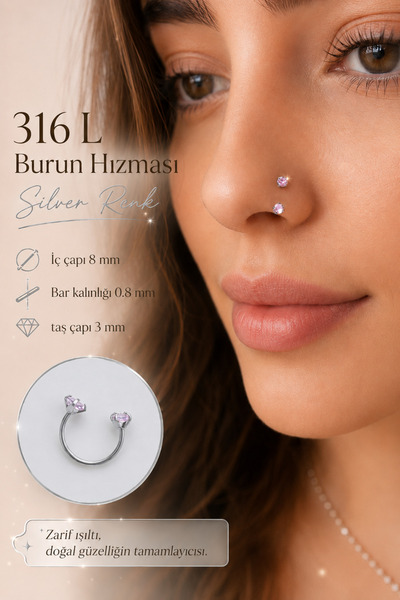Sacce Scarves&Accessories Pembe Taşlı Yarım Halka Piercing 316L Çelik Burun H...