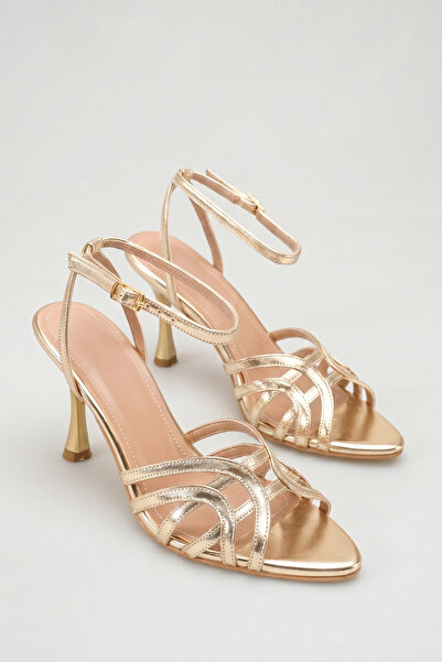 guijarro Premium Gold Metallic Striped Goblet Heel Architectural Design Night...