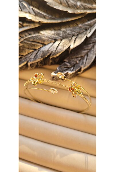 YİĞİTKARANAKSESUAR Gold Brass Zircon Stone Flower Model Clamp