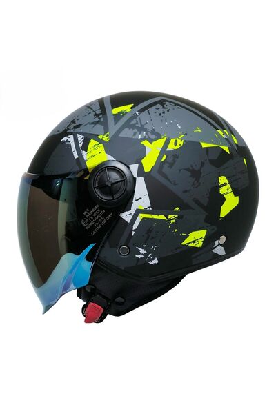 MOTOANL Motosiklet Yarım Kask Siyah Vizör R22.06 Sertifika Fiber Material Neo...
