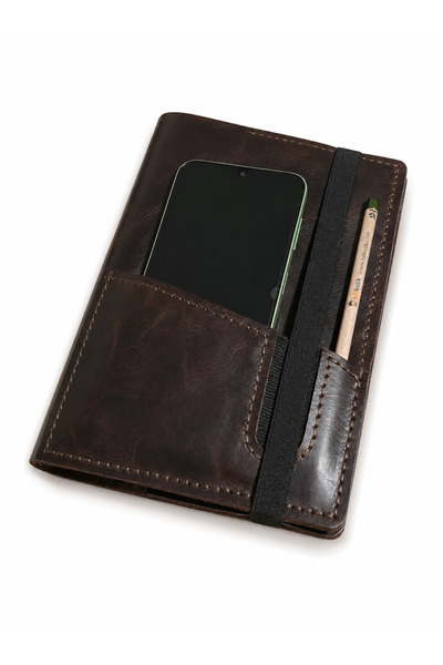 Bilikolik Hakiki Deri El Yapımı A5 Defter Kılıfı (İsim Yazılır) Telefon Cepli...