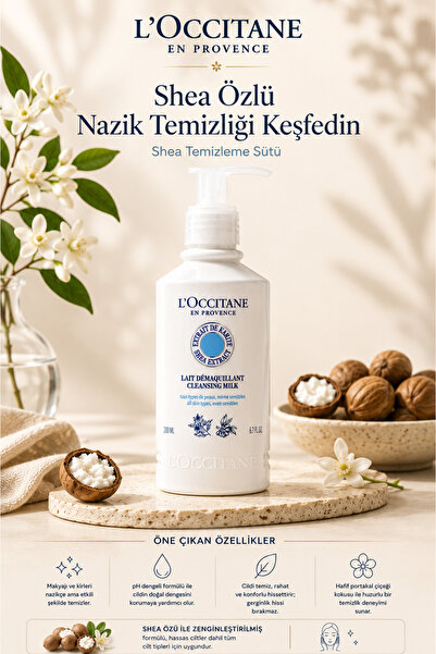 L'Occitane Shea Yüz Temizleme Sütü, Tüm Cilt Tipleri için, Shea ve Tatlı Port...
