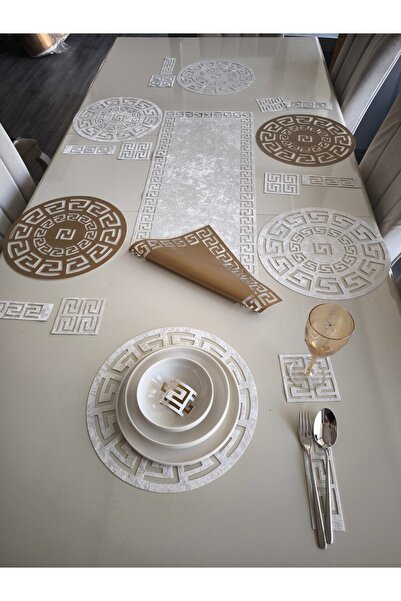 SEHARA Set de masă americană cu două fețe/6 persoane/o parte din piele artifi...