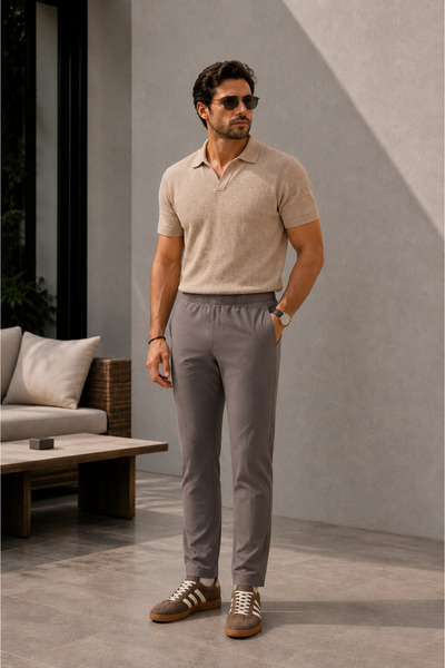 BRACCAS Men's Back Pockets Zippered Gray Jogger Pants