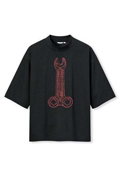 buzagi tasarım ürünleri Tool Digital Printing Oversize Black Unisex T-Shirt
