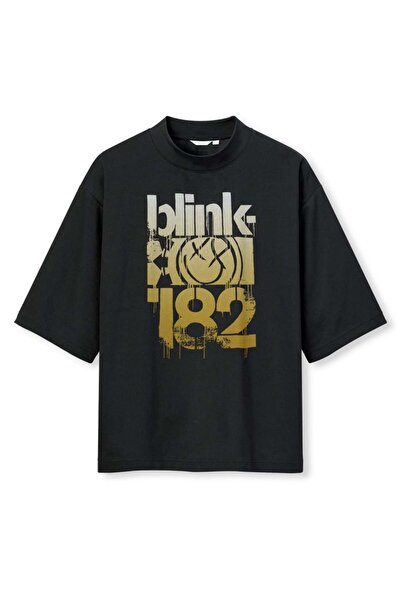 buzagi tasarım ürünleri Blink 182 Digital Print Oversize Black Unisex T-Shirt