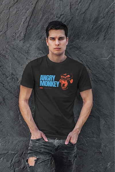 buzagi tasarım ürünleri تي شيرت Angry Monkey Regular Mold باللون الأسود للجنسين