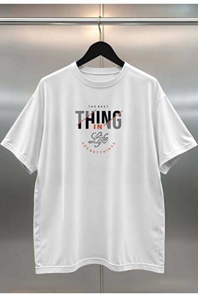 buzagi Organic Cotton Digital Printed Oversize White T-Shirt