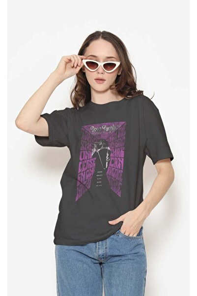 buzagi tasarım ürünleri Deep Purple Digital Print Regular Fit Black Unisex T-...