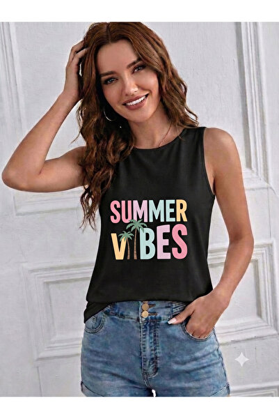 BW Bravely Wear تي شيرت نسائي مطبوع عليه SUMMER VIBES بأكتاف مكشوفة