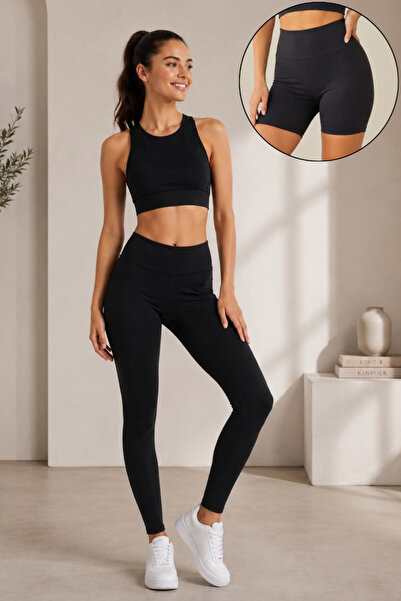 Green Hill Women's Sports Leggings-Breast-Enhancing-Shorts 3-Piece Bottom Top...