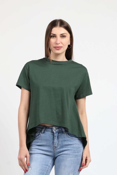 Kitschen Plain Front Short Blouse Long Back Short Sleeve Women's