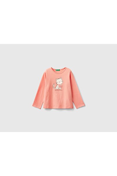 United Colors of Benetton تي شيرت بناتي بأكمام طويلة وطبعة زهور