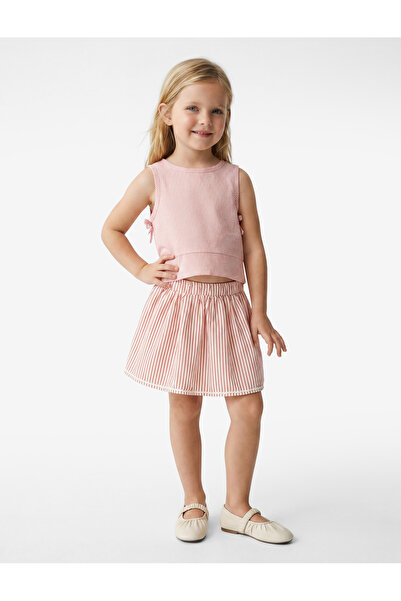 Koton Cotton Flared Striped Skirt with Elastic Waist