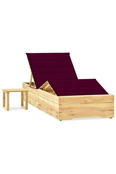 Concept Șezlong de grădină cu masă și pernă, lemn de pin tratat
