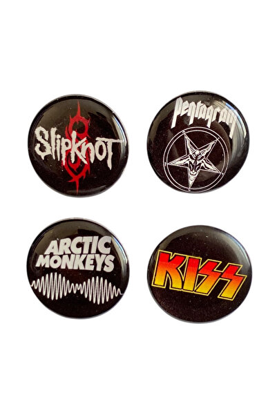 Yaya Dizayn Slipknot Pentagram Arctic Monkeys Kiss Temalı 4'lü Parlak Baskılı...