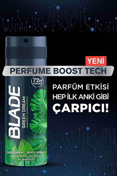 Blade Green Dream Erkek Alüminyumsuz Deodorant Body Spray 6x150ml Hızlı Kurur,Leke Bırakmaz