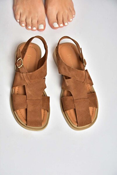 Fox Shoes Y291880002 Tan Genuine Leather Suede Women's Sandals