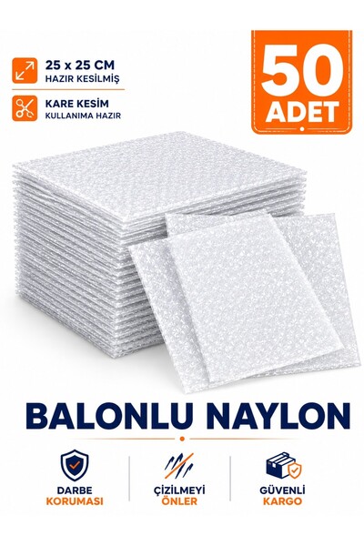 troykar Özer Home 50 Adet 25x25 cm Kesilmiş Balonlu Naylon Tabak Koruyucu Set...